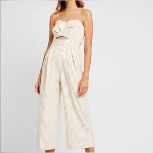 Topshop twist bandeau strapless wide leg striped jumpsuit 10